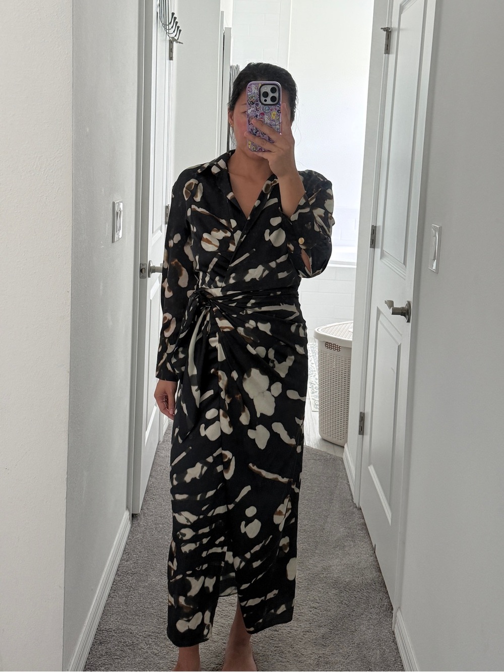 Zara Black Abstract Print Wrap Dress Size XS